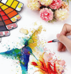 watercolour set with brushes for school use