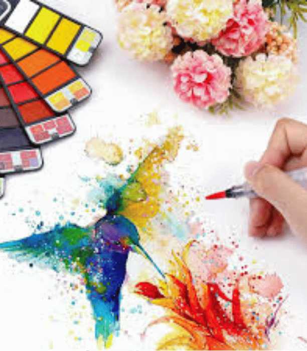 watercolour set with brushes for school use